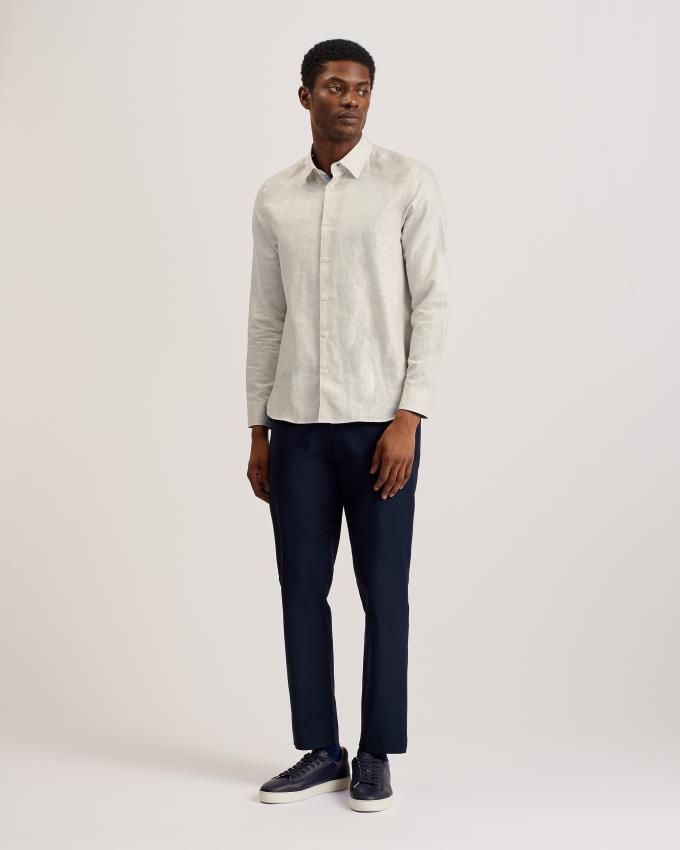 Chemises Ted Baker Long Sleeve Linen Cotton Grise Homme | UMX-25449705